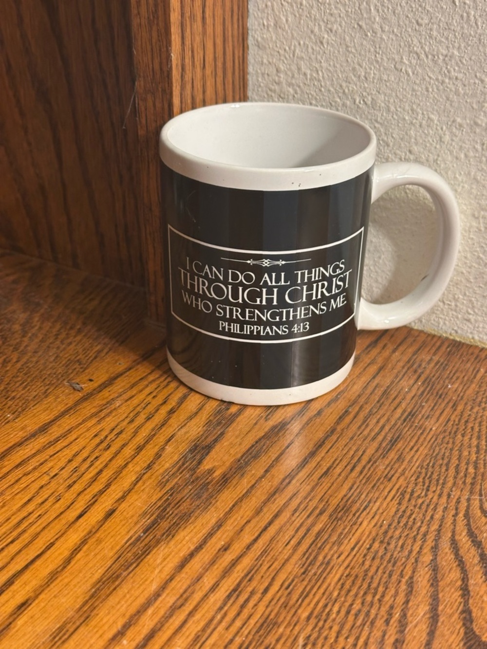 Inspirational Philippians 4:13 Ceramic Coffee Mug - Black
